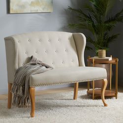 Eva French Country Style Tufted Beige Fabric Wingback Bench /loveseat 
