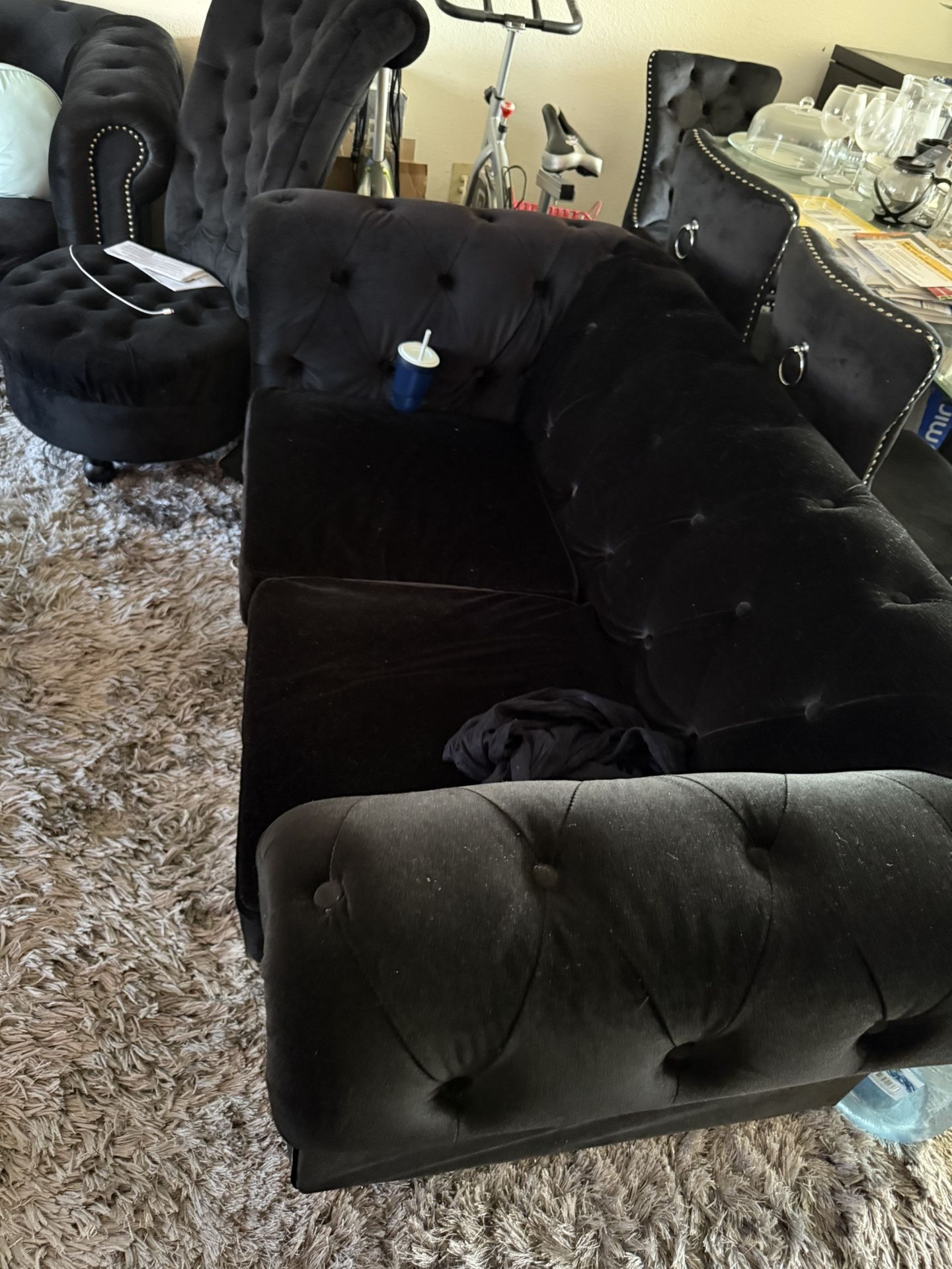 Black Velvet Ruffed Sofa Sectional Loveseat
