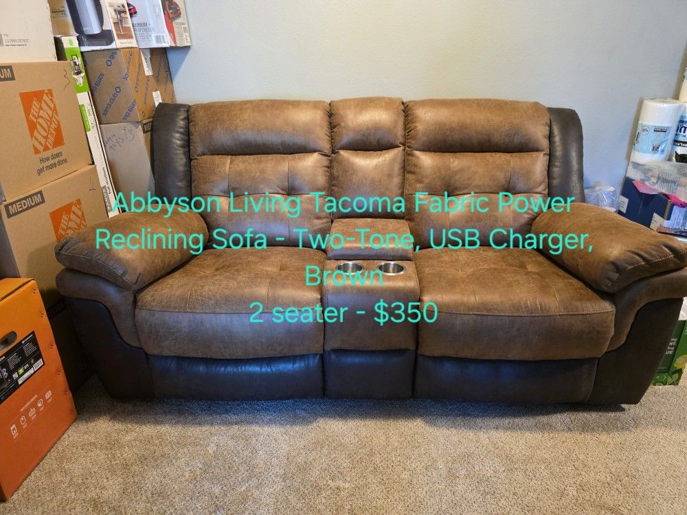 [Reduced Price] Abbyson Living Tacoma Fabric Power Reclining Sofa - Two Seater