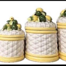 Robert  Vintage Porcelain Yellow/ White  Basket Weave Kitchen Set