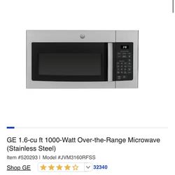 NEW GE 1.6 cu ft 1000 watt over range microwave-stainless