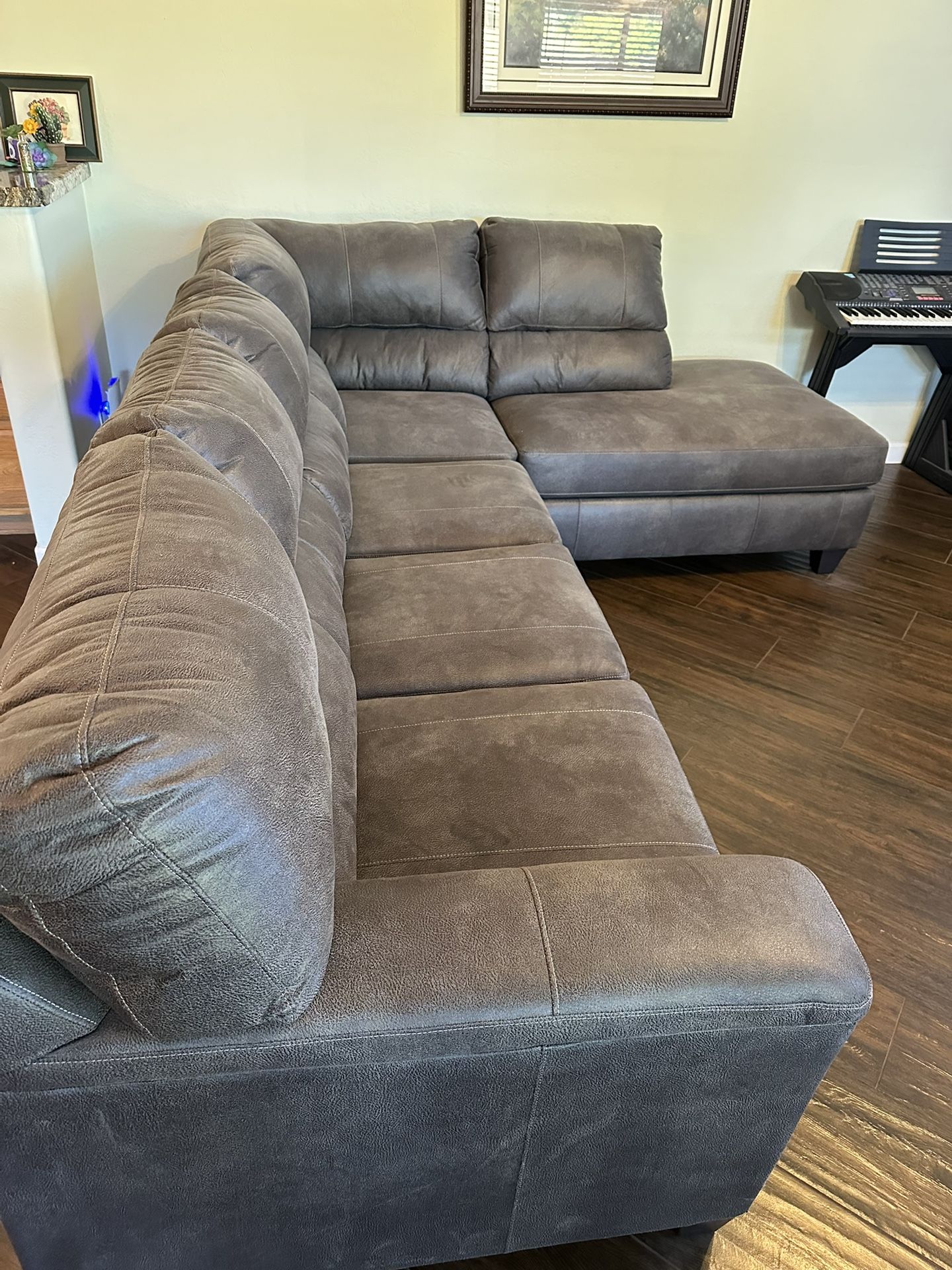 Gray Couch - Fax Suede with Chaise Lounge