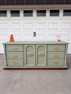 Sage Green Painted Vintage Dresser with Gold Hardware