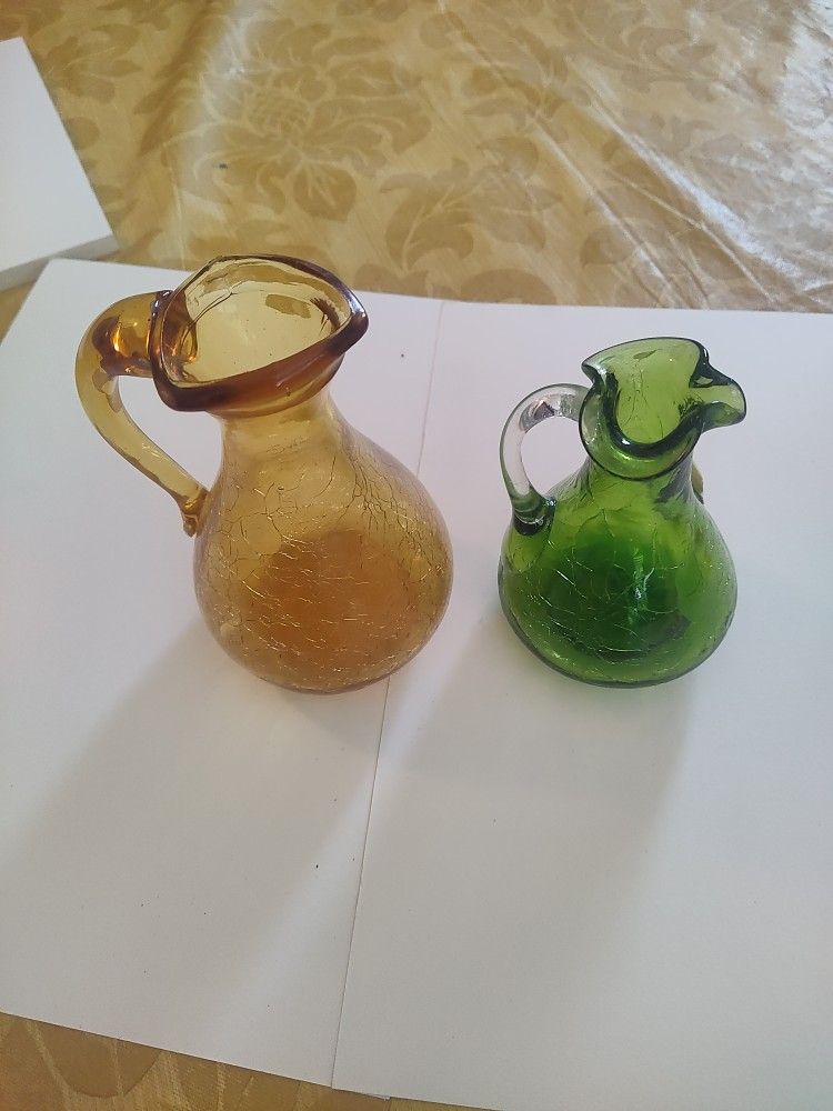 2 Crackeld Hand Blown Vases.
