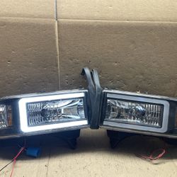 #OH142 94-02 Dodge Ram LED Bar Black Halogen Headlight Pair 