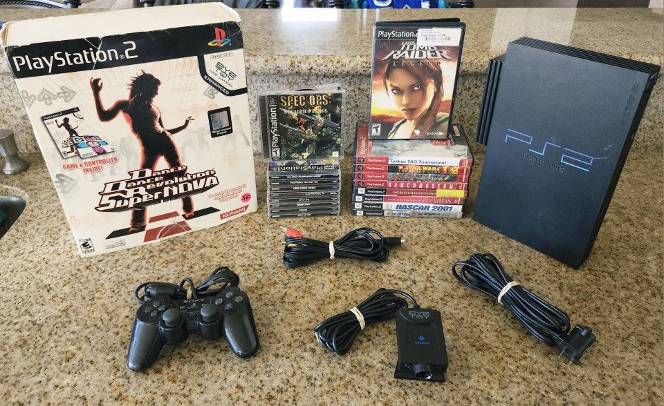 MEGA Sony PS2 / PS1 / DDR set with Tons of Games & Brand New In box Dance Dance revolution game pad!