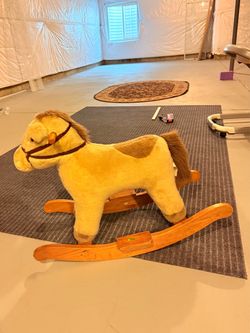 Plush Rocking Horse with Wooden Base