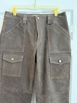 Margaret Godfrey Brown Genuine Leather Suede Cargo Pants Size 12 NWOT
