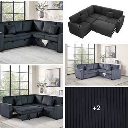 $550.  Sectional Pull Out Bed With Storage USB Cup Holder Available,I Ivory,Dark Gray,Corduroy