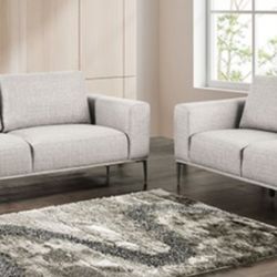 Brand New Grey Chenille Modern Style Sofa & Loveseat