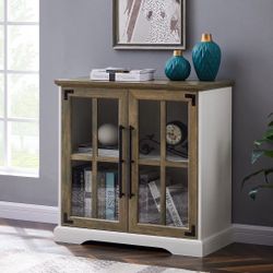 New 32 Inch Accent Cabinet/Buffet Cabinet with Adjustable Shelves, Barnwood/white