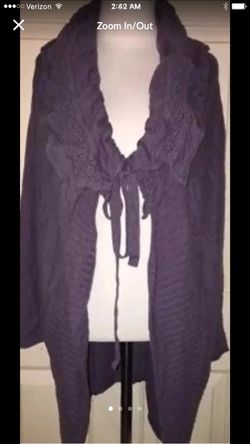 Anthropologie Moth Medium Wool Blend Purple Tie Open Front Sweater Cardigan