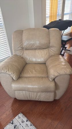 Beige Leather Recliner / Rocking Chair