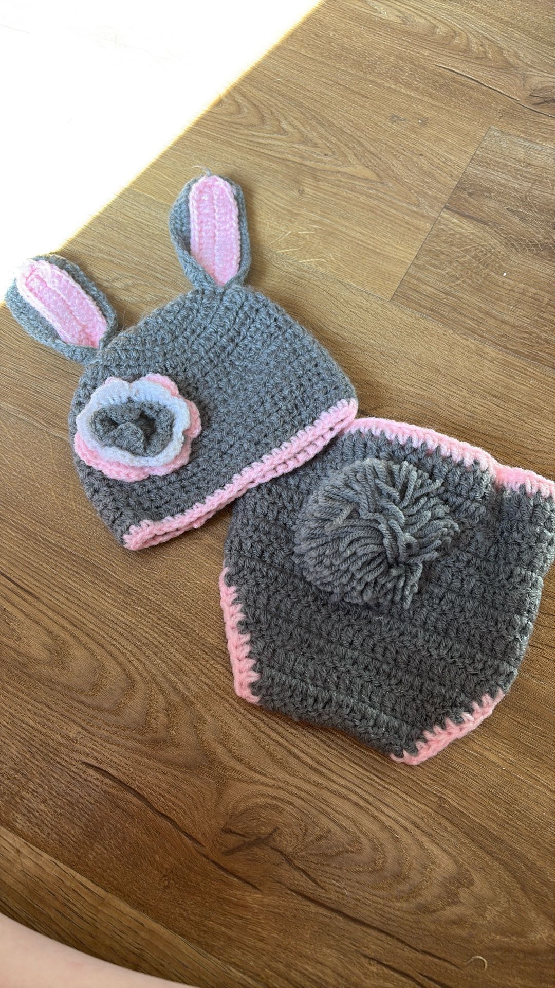 Pink /Grey Bunny Hat + Diaper Cover