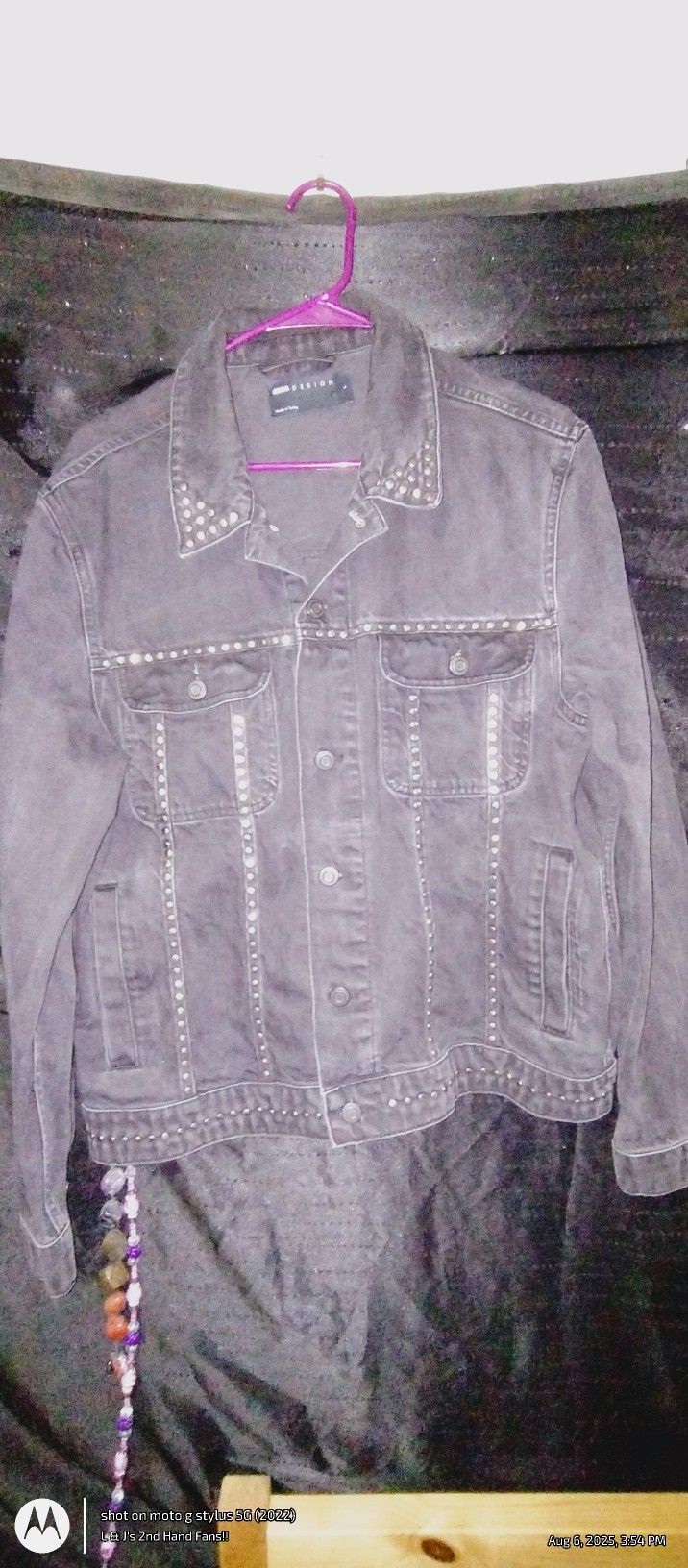 Men's Black Denim Studded Jacket