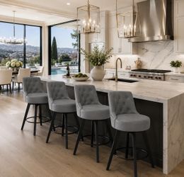 Set of 4 Dark Gray Tufted Swivel Counter Stools – 26”