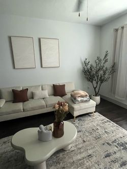 Beige Sectional Couch with Gold