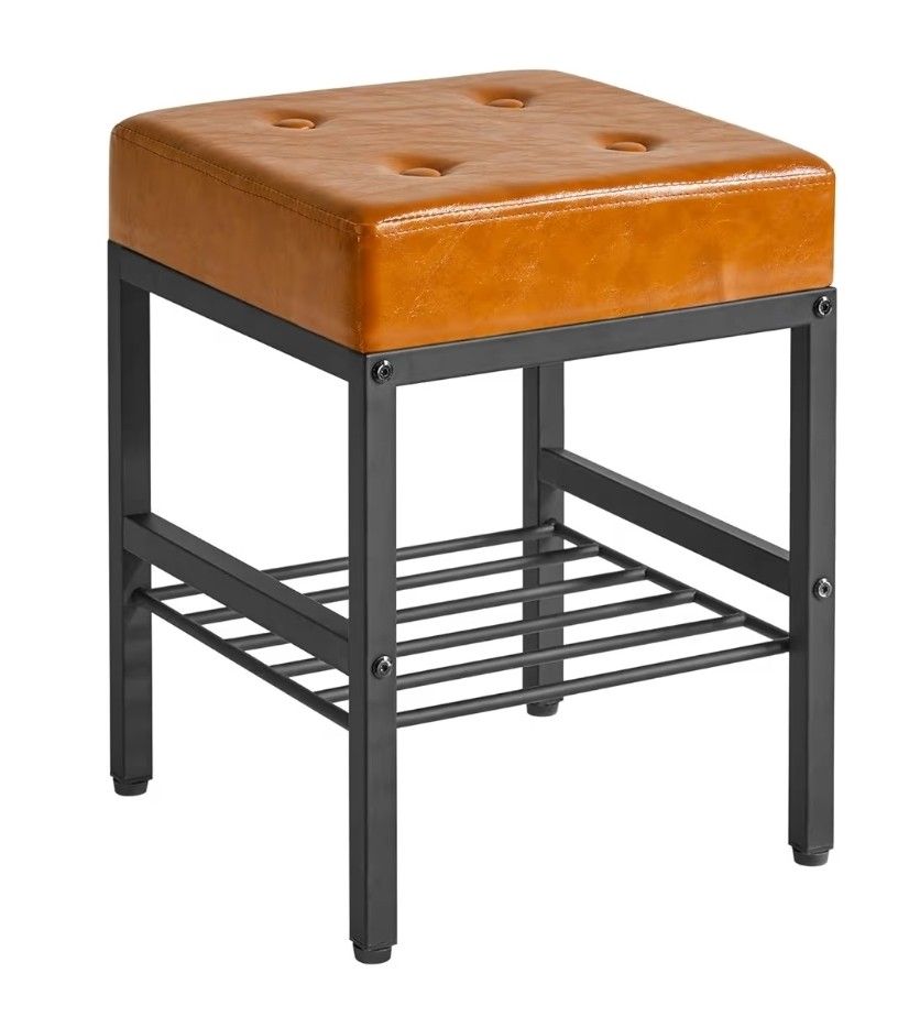 IBUYKE Square Makeup Stool with Adjustable Feet and Storage Space, Footrest Chair, PU Vanity Seat, Multi-Use as Small Side Table or Ottoman, for Bedro