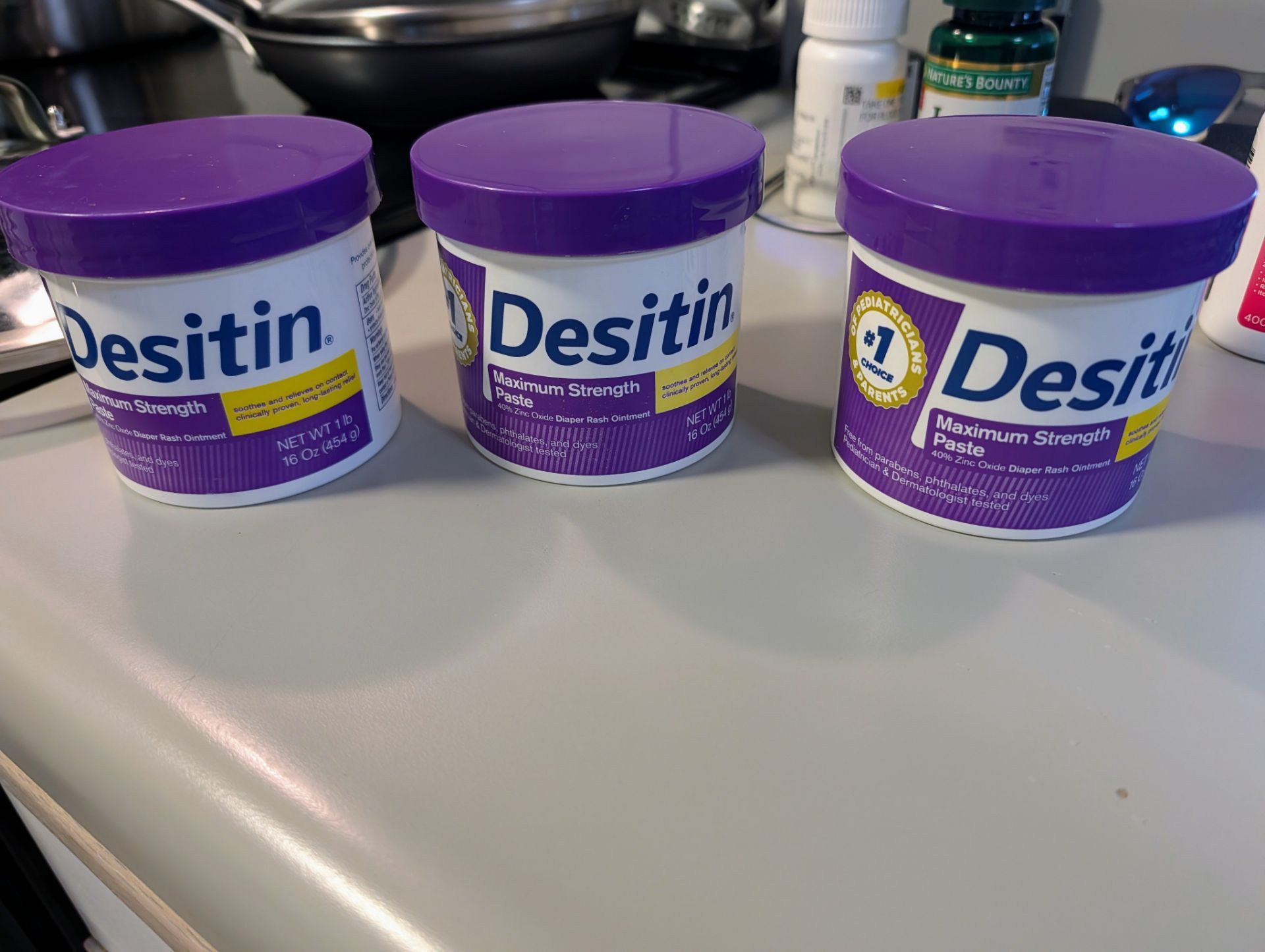 Brand New 3 Jars @ 16oz. Desitin Maximum Strength Baby Diaper Rash Cream