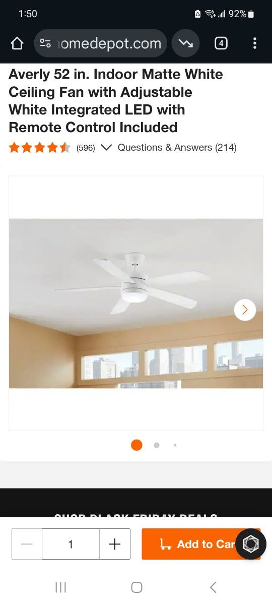 Ceiling Fan 52" HB Averly White New