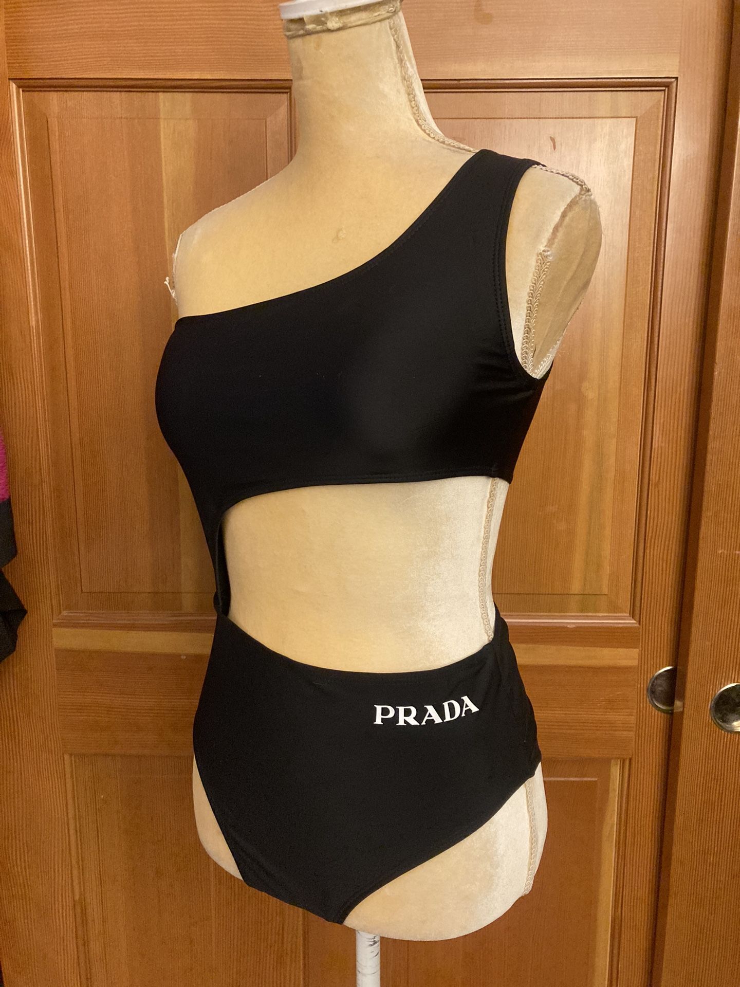 PRADA | Black One Shoulder Stretch jersey swimsuit.