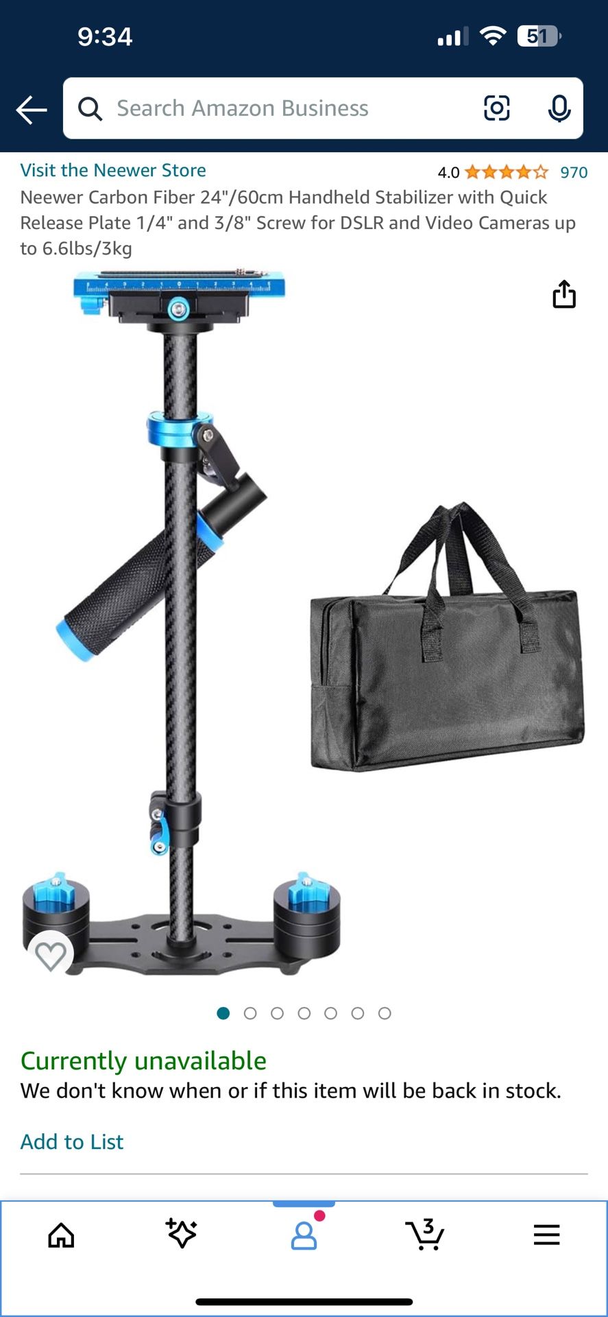 New Neewer Carbon Fiber 24"/60cm Handheld Stabilizer with Quick Release Plate 1/4" and 3/8" Screw for DSLR and Video Cameras