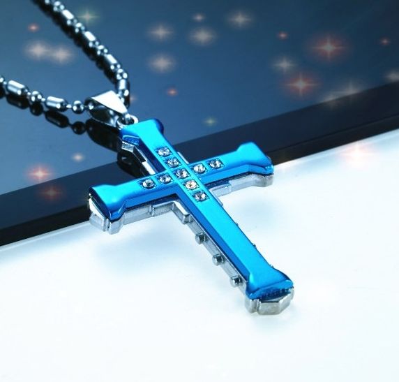 Blue Cross Pendant Necklace