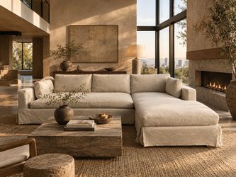 Restoration Hardware Feathered Down Slip Cover Sectional Sofa Couch (Like New)