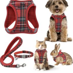 Brand New Dog Harness Collar and Leash Set, Step in No Chock No Pull Soft Mesh Adjustable Dog Vest Harnesses Plaid Reflective for Dogs Puppy Cats XS