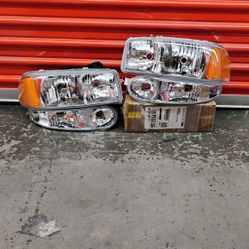 Fit 2001-2006 GMC Sierra/Yukon Denali Pair Chrome/Amber Side Headlights
