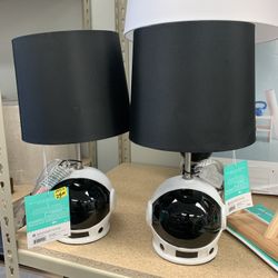 2/Pillow Fort Helmet Visor Figural Table Lamp Black
