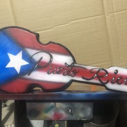 Wood Guitar  Art Airbrush  Puerto Rico Flat  Pride