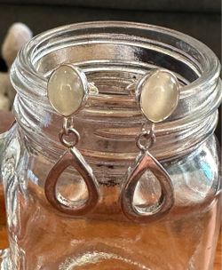 Silver Drop Earrings with Moonstone Cabochon