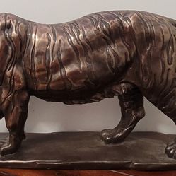 Vintage Lion & Cheetah Statues Bronze