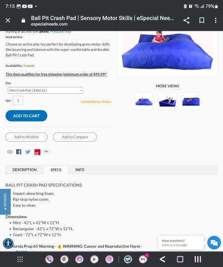 Like New Crash Pad from Especial Needs