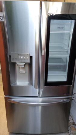 LG REFRIGERATOR WITH INSTAVIEW DOOR NEW COMPRESSOR INSTALLED WORKS GREAT CAN DELIVER ANYWHERE