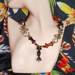 Dachshund And Pawprints Lampwork  Vintage 18" Necklace 