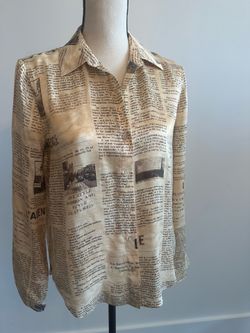 L’AGENCE Silk Newspaper Print Button Front Blouse Top XS 100% Silk NYFW