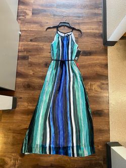 Brand new Woman’s Leslie Fay brand Green and Blue striped Maxi Dress Up For Sale