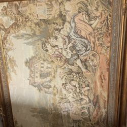 Antique Beautiful Large Fabric Art