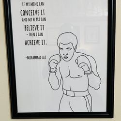 MUHAMMAD ALI (ART WORK) GLASS FRAME BLACK AND WHITE PICTURE BRAN NEW ONLY FOR PICKUP 