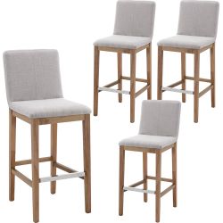 Bar Stools Set of 4, 30'' Modern Upholstered Barstools with Natural Wood Leg, Stool Chair for Kitchen Island, Home Bar, High Table, Pub, Linen Grey