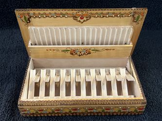 Vintage Hand Made Bulgarian Pyrography Wood Cigarette Box-Decor