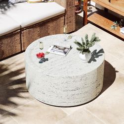 28 in. Outdoor Round Magnesium Oxide Coffee Table in Off-White