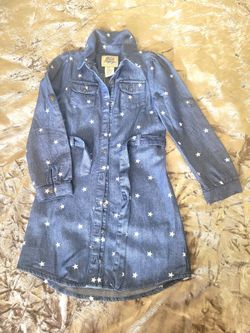 Arabella & Addison Girls Star Denim Shirt Dress Convertible Roll-Sleeve Size 8