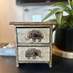 Small Wooden Cabinet Drawer Elephants