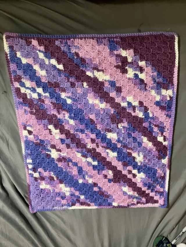 Handmade Knit Pinks, Purples, & White 24”x20” Afghan Throw Blanket