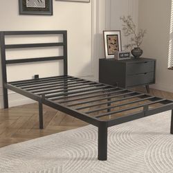 14 Inch Twin Bed Frame with Headboard, Black Metal Twin Size Bed Frame,