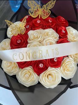 Congrats Artificial Rose Flower Box Arrangement