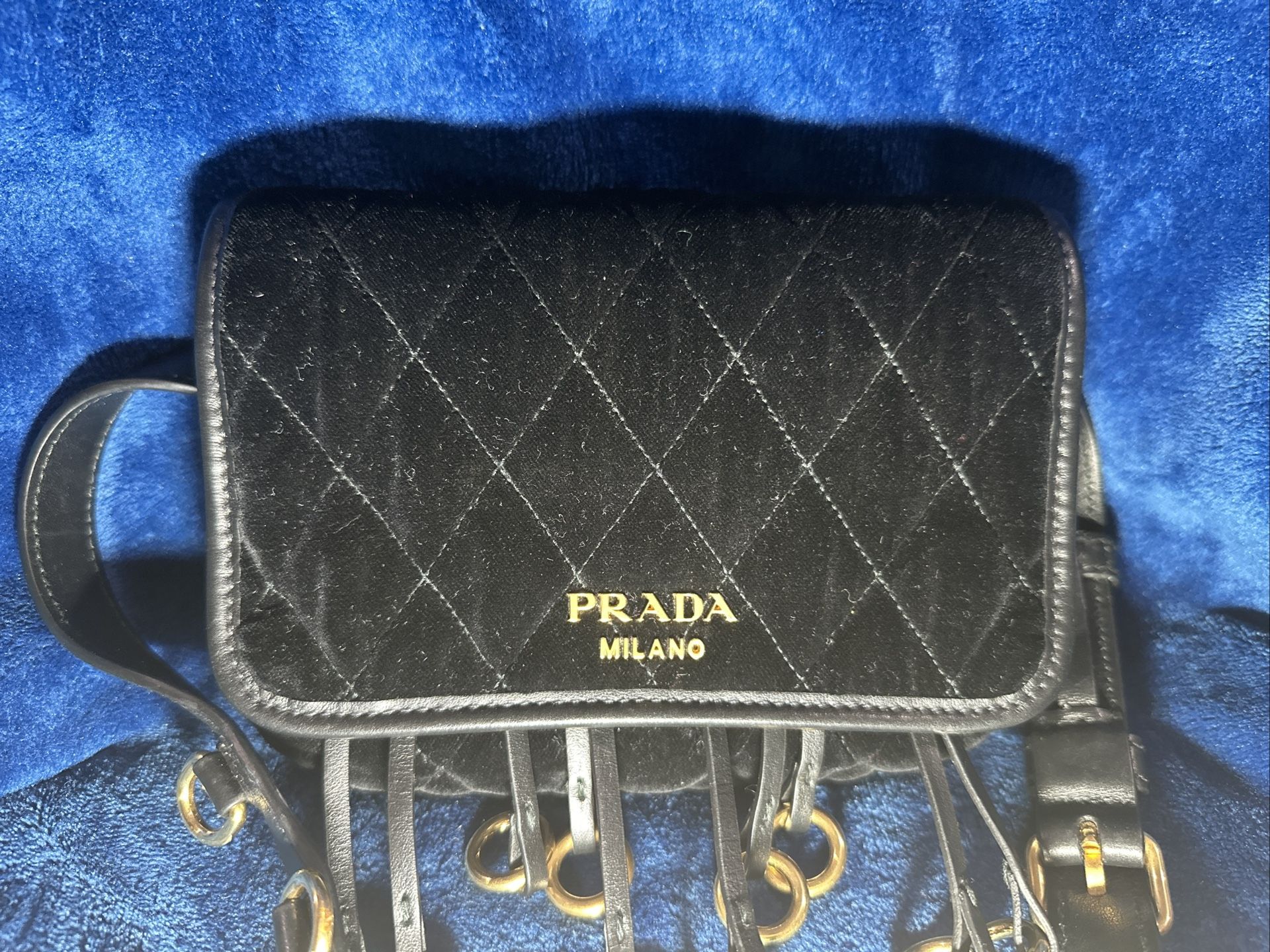 Prada Floral-Embroidered Velvet Belt Bag Preowned
